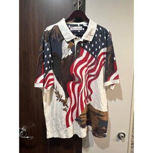 American Summer Mens XL Patriotic Bald Eagle American‎ Flag Graphic Polo Shirt